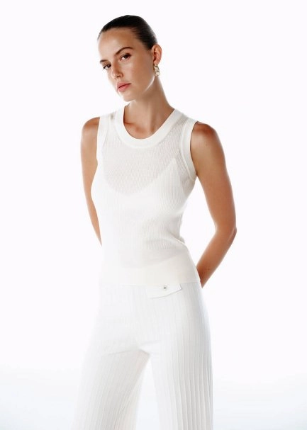 SLEEVELESS MERINO WOOL RICH BLEND KNIT TOP ECRU - 2