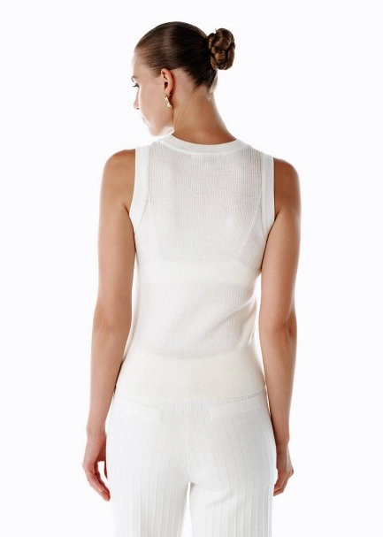 SLEEVELESS MERINO WOOL RICH BLEND KNIT TOP ECRU - 5