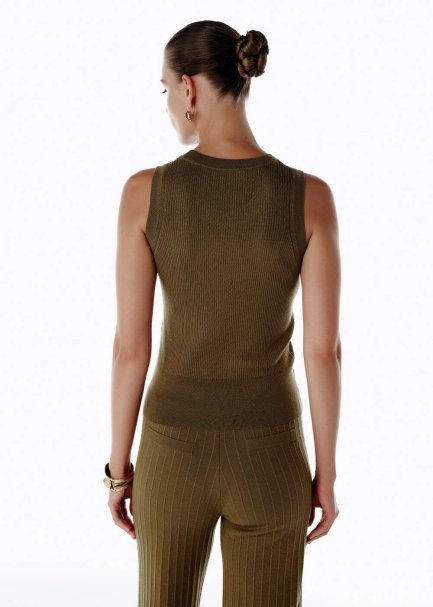 SLEEVELESS MERINO WOOL RICH BLEND KNIT TOP OLIVESTONE - 5