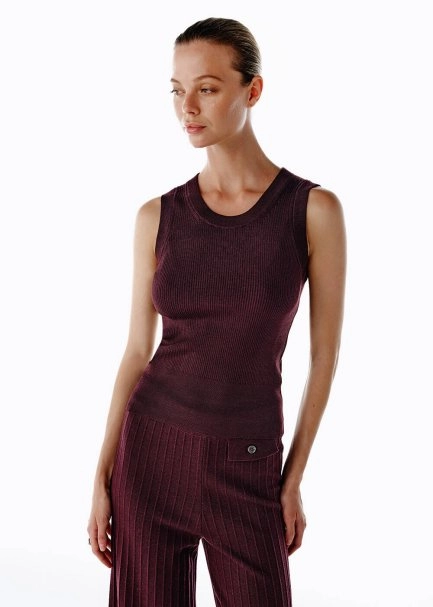 SLEEVELESS MERINO WOOL RICH BLEND KNIT TOP PLUM - 5