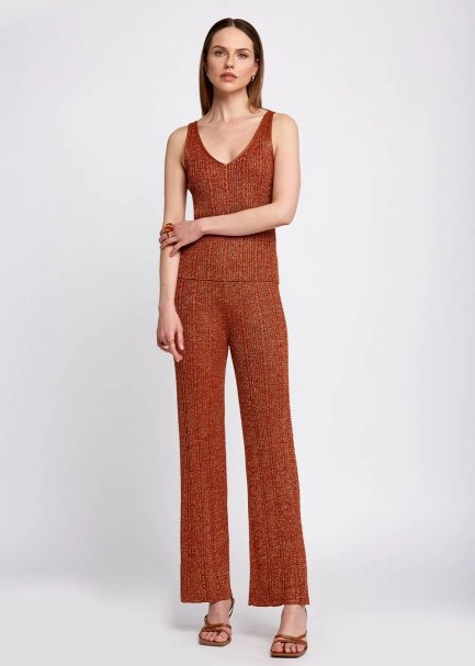 Sleeveless V Neck Cinnamon Knit Top - 2