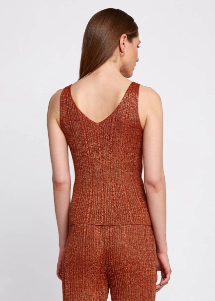 Sleeveless V Neck Cinnamon Knit Top - 3