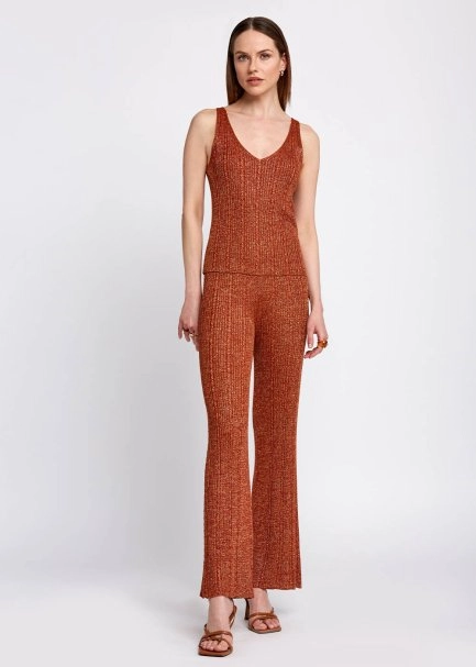 Sleeveless V Neck Cinnamon Knit Top - 5