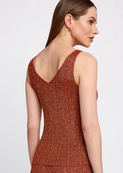 Sleeveless V Neck Cinnamon Knit Top - 6
