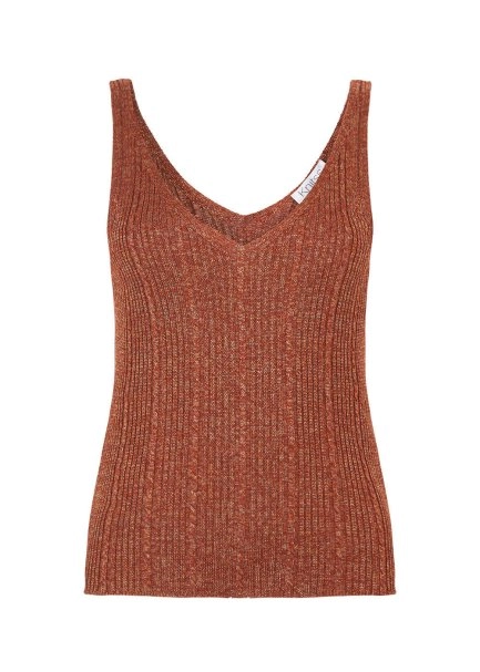 Sleeveless V Neck Cinnamon Knit Top - 8