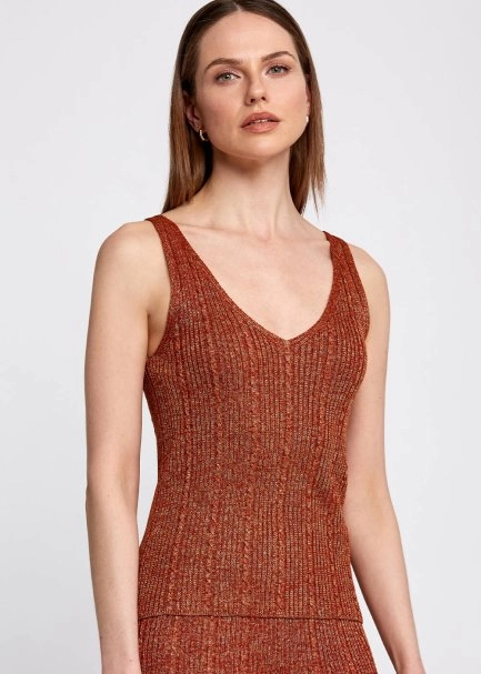 Sleeveless V Neck Cinnamon Knit Top - 7