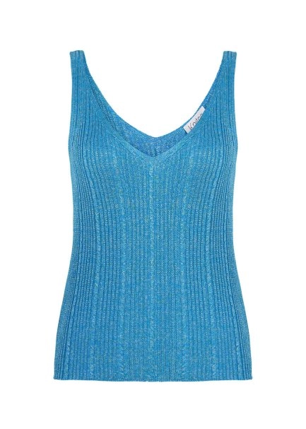 Sleeveless V Neck Sleeveless Turquoise Knit Top - 8