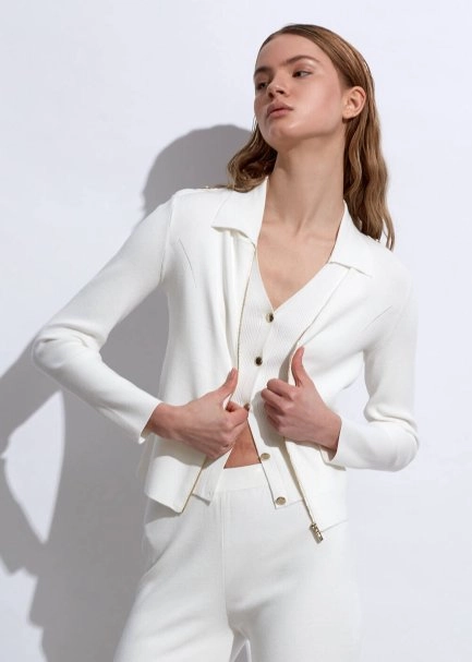 Slim Fıit White Knıt Cardıgan - 3
