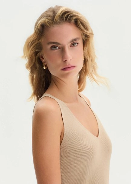 SLIM FIT BEIGE KNIT TOP - 4