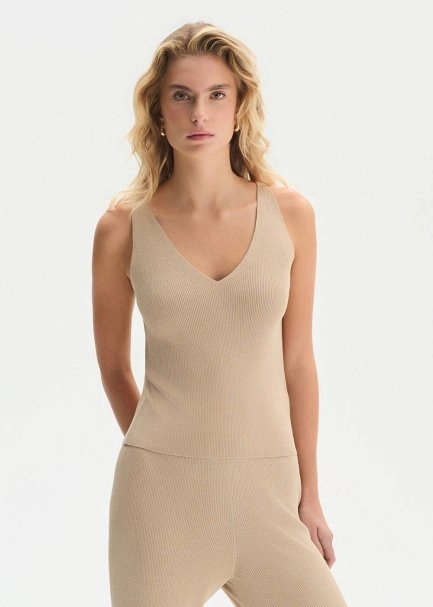 SLIM FIT BEIGE KNIT TOP - 1