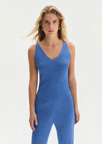 Slım Fıt Mavi Triko Üst - 4