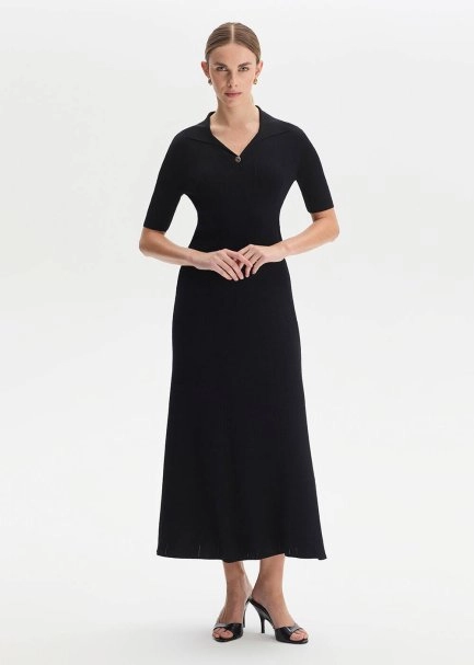 Slıt Detaıled Black Knıt Skırt - 2