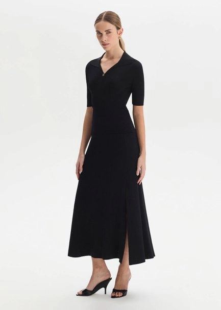 Slıt Detaıled Black Knıt Skırt - 1