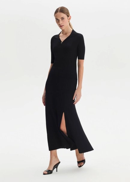 Slıt Detaıled Black Knıt Skırt - 3