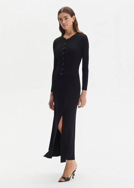 Slıt Detaıled Black Knıt Skırt - 3