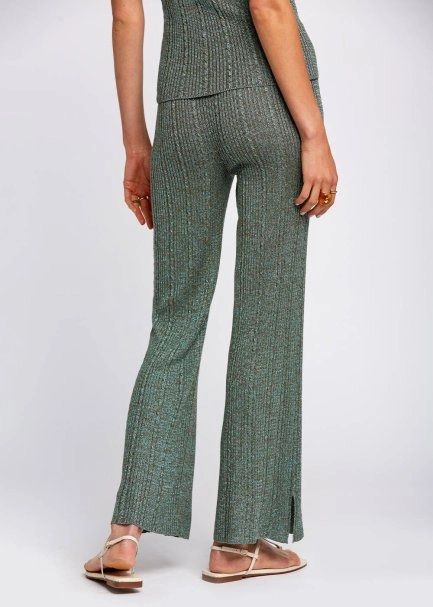 Slit Detailed Loose Fit Green Knit Pants - 3