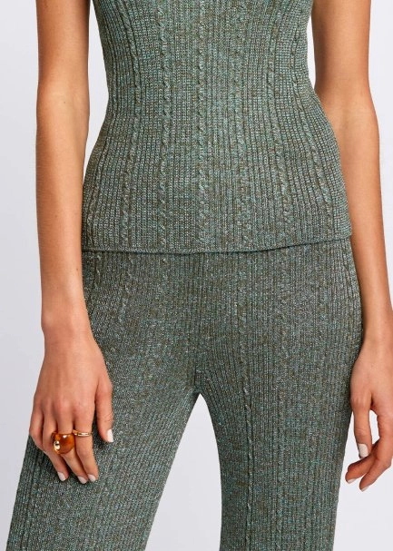 Slit Detailed Loose Fit Green Knit Pants - 6