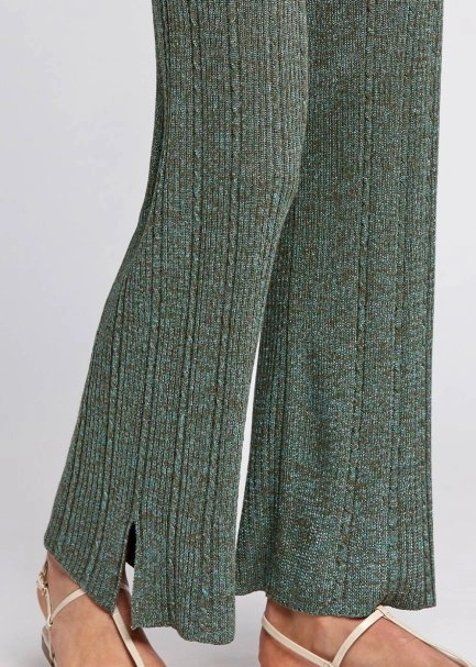 Slit Detailed Loose Fit Green Knit Pants - 7
