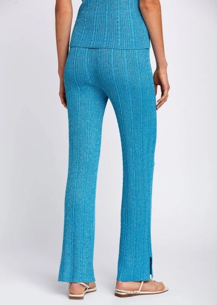Slit Detailed Loose Fit Turquoise Knit Pants - 3