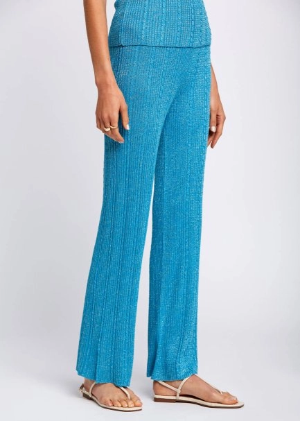 Slit Detailed Loose Fit Turquoise Knit Pants - 4