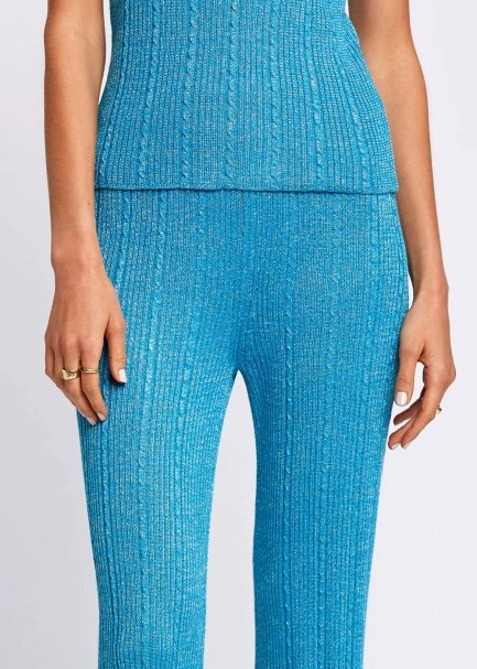 Slit Detailed Loose Fit Turquoise Knit Pants - 6