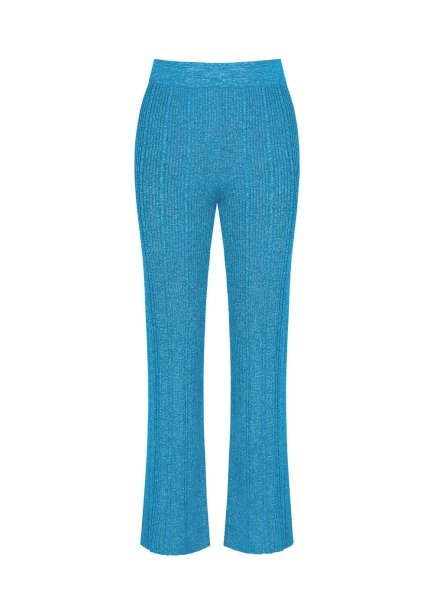 Slit Detailed Loose Fit Turquoise Knit Pants - 8