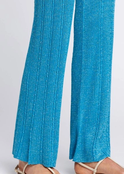 Slit Detailed Loose Fit Turquoise Knit Pants - 7