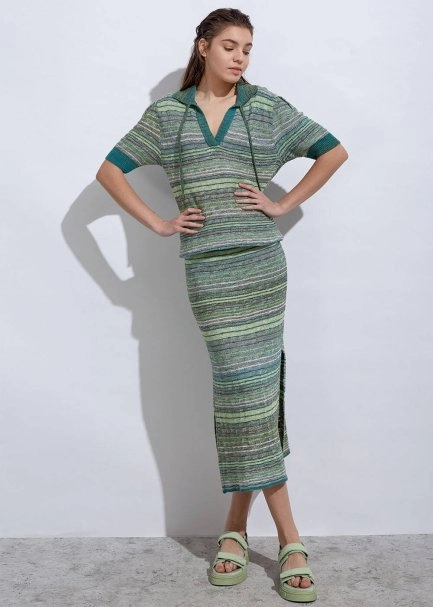 Slıt Detaıled Verdigris Knıt Skırt - 2