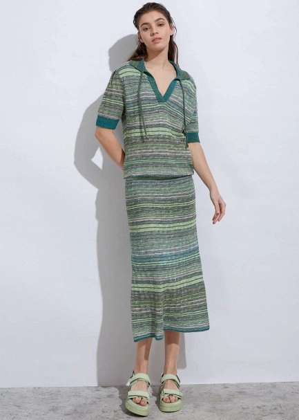 Slıt Detaıled Verdigris Knıt Skırt - 4