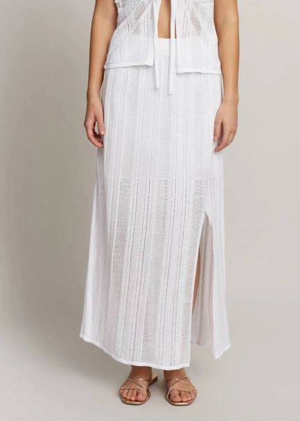 Slit Detailed White Pointelle Knit Skirt - 1