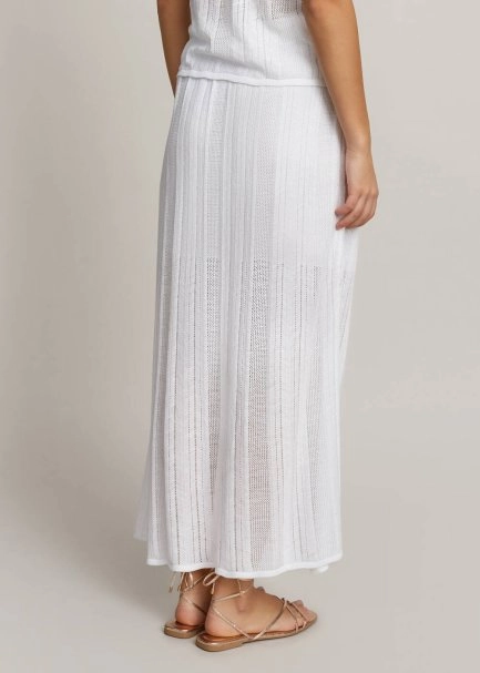 Slit Detailed White Pointelle Knit Skirt - 3