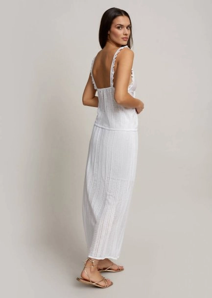 Slit Detailed White Pointelle Knit Skirt - 6