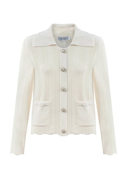 SPECIAL DESIGN JEWEL BUTTONED KNIT CARDIGAN - 6