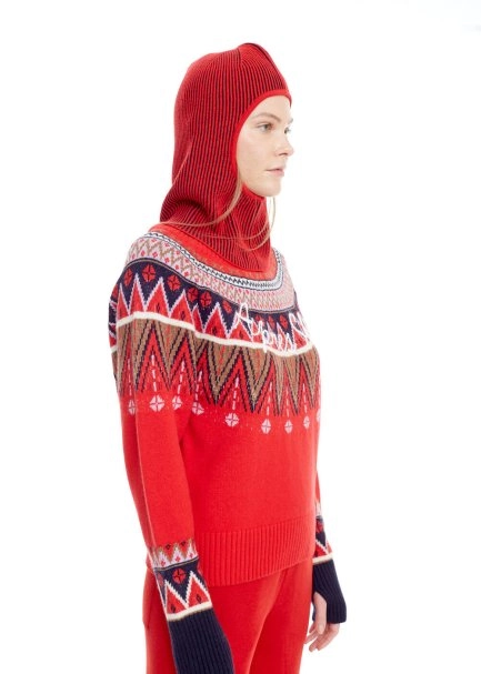 STAR EMBROIDERIED RED NAVY MERINO WOOL BALACLAVA - 4
