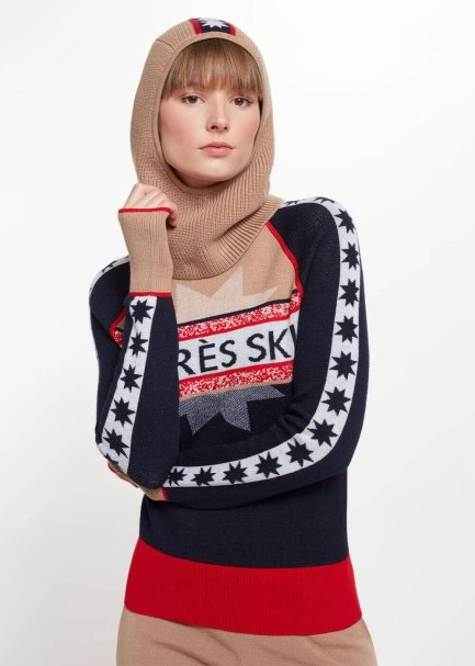 Star Patterned Camel Extrafine Merino Wool Balaclava - 1