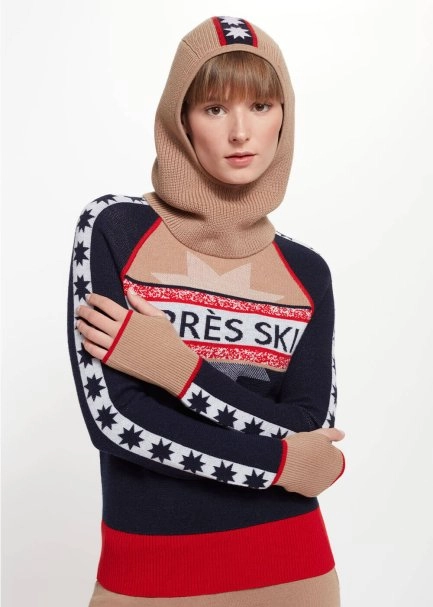 Star Patterned Camel Extrafine Merino Wool Balaclava - 6