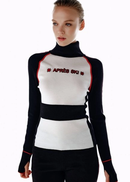 STAR PATTERNED EXTRAFINE MERINO WOOL SWEATER BLACK ECRU - 1