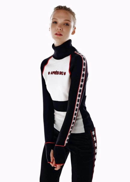 STAR PATTERNED EXTRAFINE MERINO WOOL SWEATER BLACK ECRU - 4