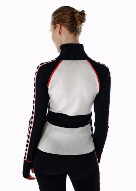 STAR PATTERNED EXTRAFINE MERINO WOOL SWEATER BLACK ECRU - 5