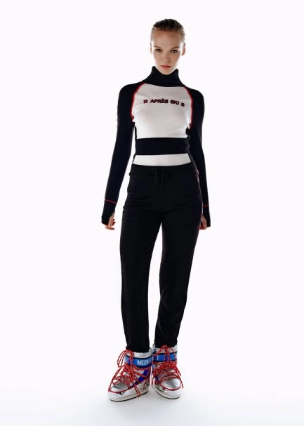 STAR PATTERNED EXTRAFINE MERINO WOOL SWEATER BLACK ECRU - 2