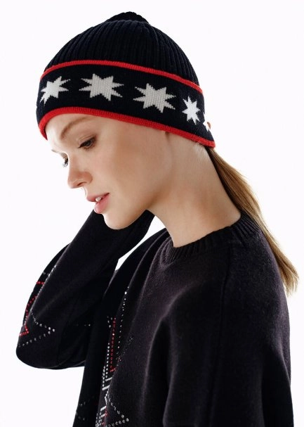 STAR PATTERNED MERINO WOOL CAP BLACK - 4