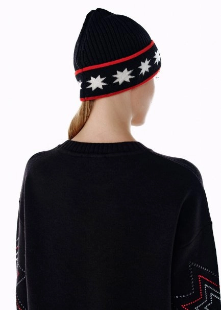STAR PATTERNED MERINO WOOL CAP BLACK - 5