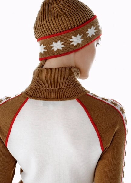 STAR PATTERNED MERINO WOOL CAP CAMEL - 5
