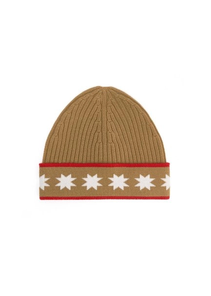 STAR PATTERNED MERINO WOOL CAP CAMEL - 6