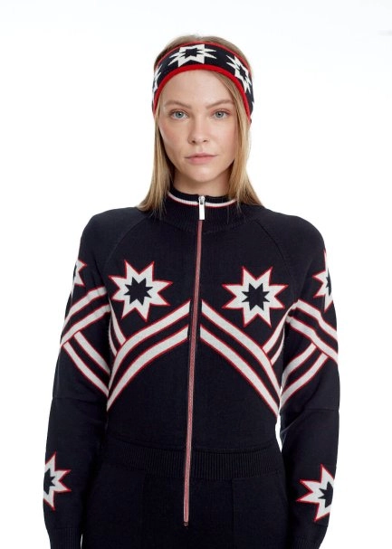 STAR PATTERNED MERINO WOOL HEAD BAND BLACK - 1