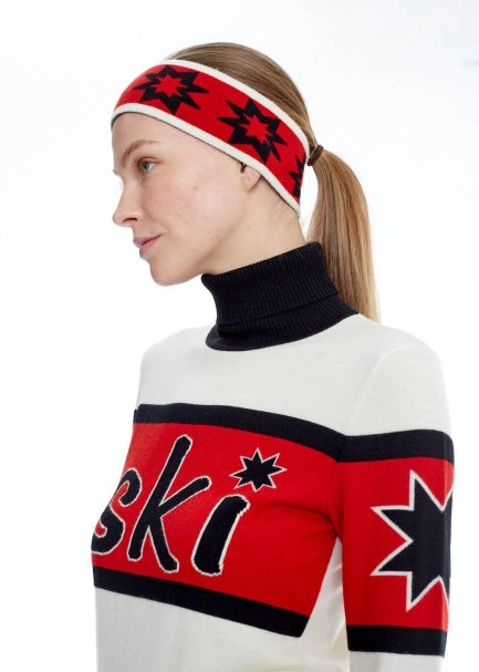 STAR PATTERNED MERINO WOOL HEAD BAND RED - 3