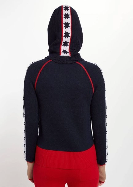 Star Patterned Navy Extrafine Merino Wool Balaclava - 3