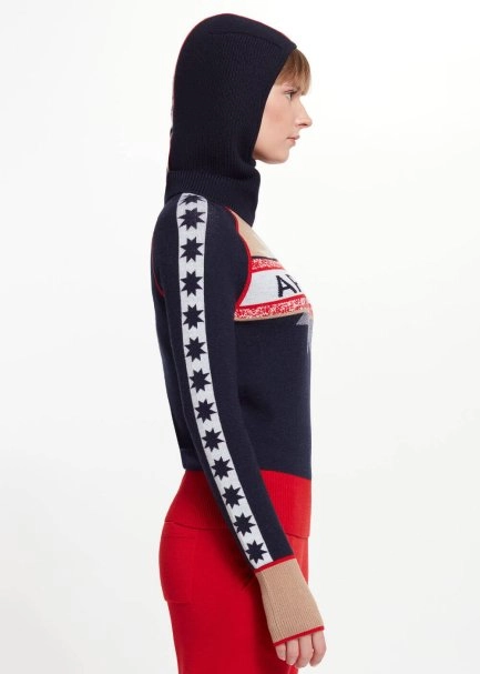 Star Patterned Navy Extrafine Merino Wool Balaclava - 4