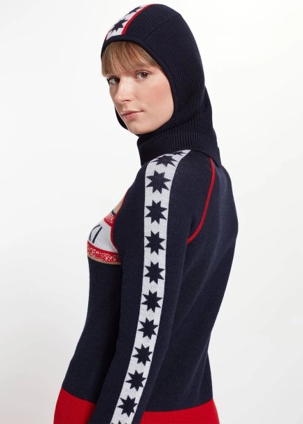 Star Patterned Navy Extrafine Merino Wool Balaclava - 7