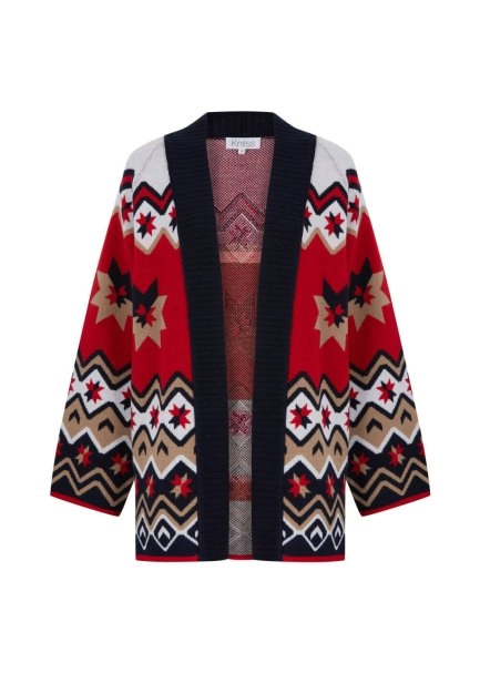 Star Patterned Oversize Extrafine Merino Knit Cardigan - 6